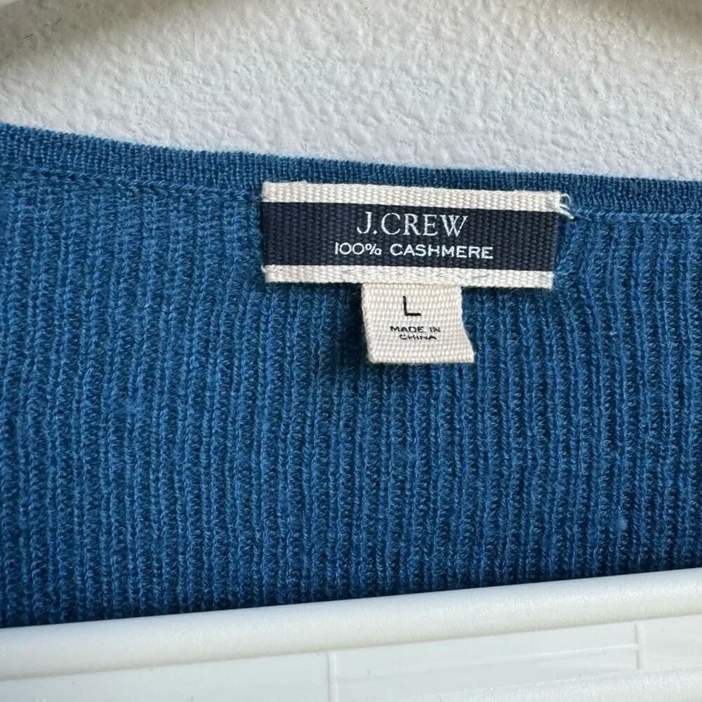 J. Crew Featherweight 100% Cashmere Blue Button Cropped Cardigan Size Large - Picture 4 of 8